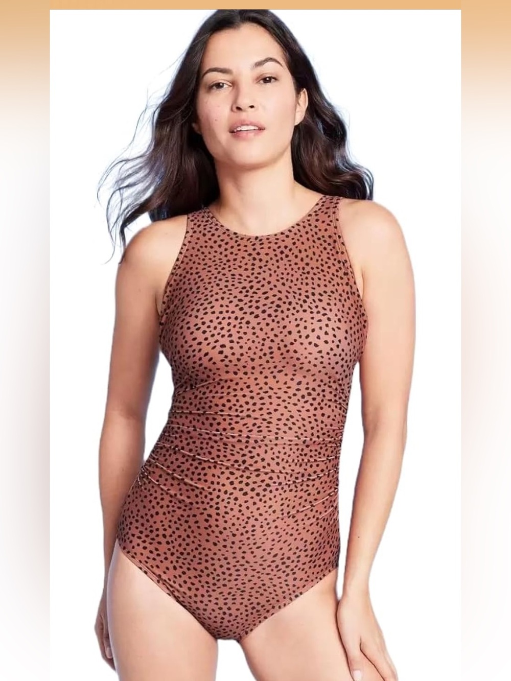 NWT Kona Sol Long-Torso Spotted Print High-Neck Side Ruched High-Coverage Sz 22